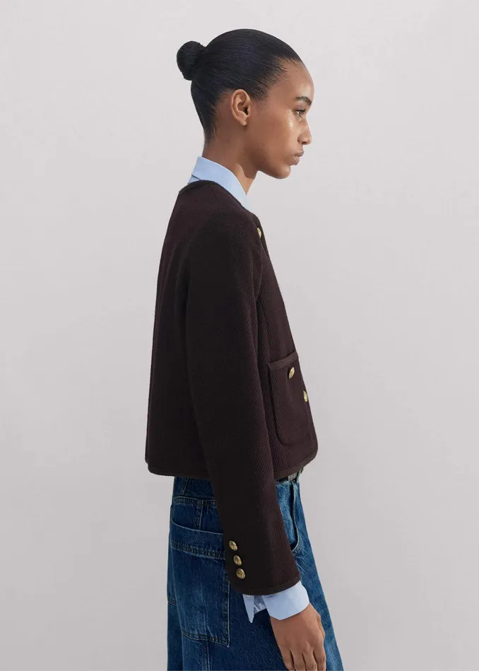 Women WoolBlend Twill Crop Jacket Deep Merlot MEEM