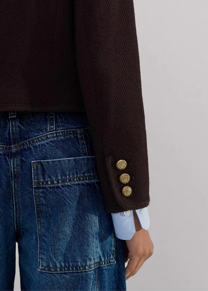Women WoolBlend Twill Crop Jacket Deep Merlot MEEM