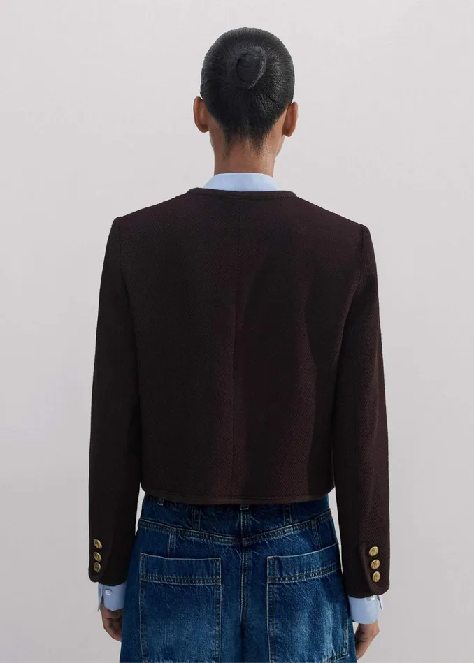 Women WoolBlend Twill Crop Jacket Deep Merlot MEEM
