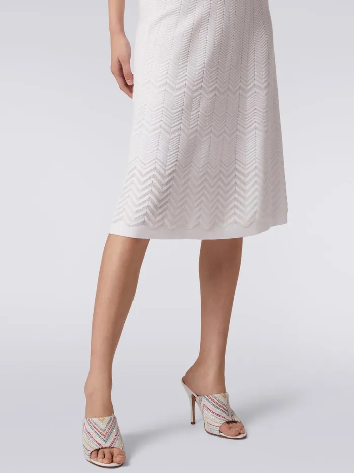 Women Wool Longuette Skirt With ToneOnTone Zigzag White Missoni Skirts