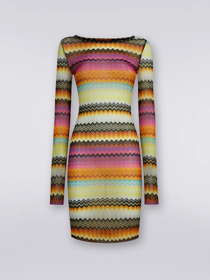 Women Zigzag Print Tulle Cover Up MiniDress Multicoloured Missoni Tshirts And Tops