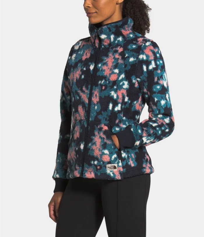 Womens The North Face Fleece Campshire FullZip Jacket Mallard Blue Abstract Ikat Flc Print