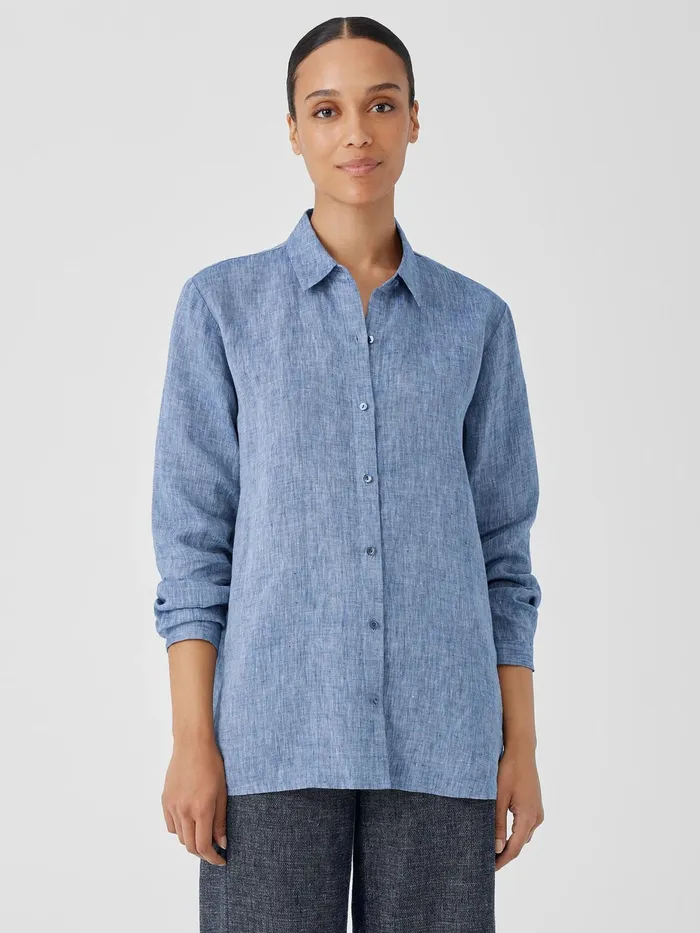 YarnDyed Handkerchief Organic Linen Shirt Chambray Women Eileen Fisher Tops and Tees