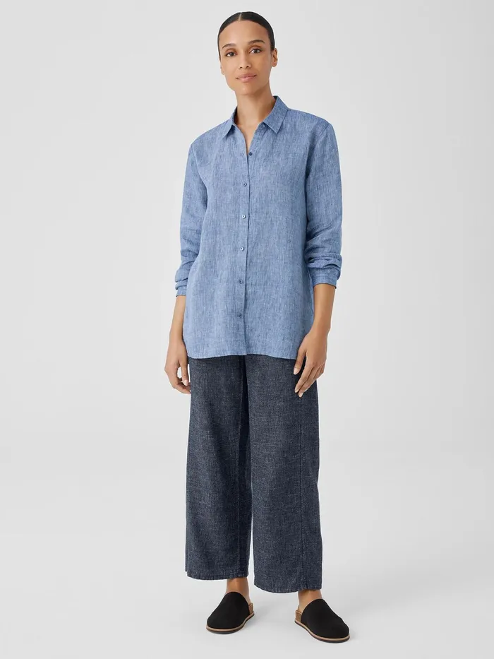 YarnDyed Handkerchief Organic Linen Shirt Chambray Women Eileen Fisher Tops and Tees