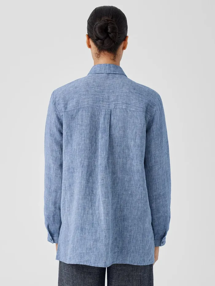 YarnDyed Handkerchief Organic Linen Shirt Chambray Women Eileen Fisher Tops and Tees