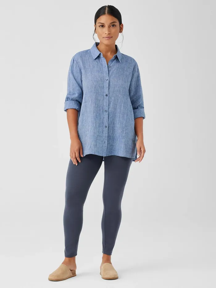 YarnDyed Handkerchief Organic Linen Shirt Chambray Women Eileen Fisher Tops and Tees
