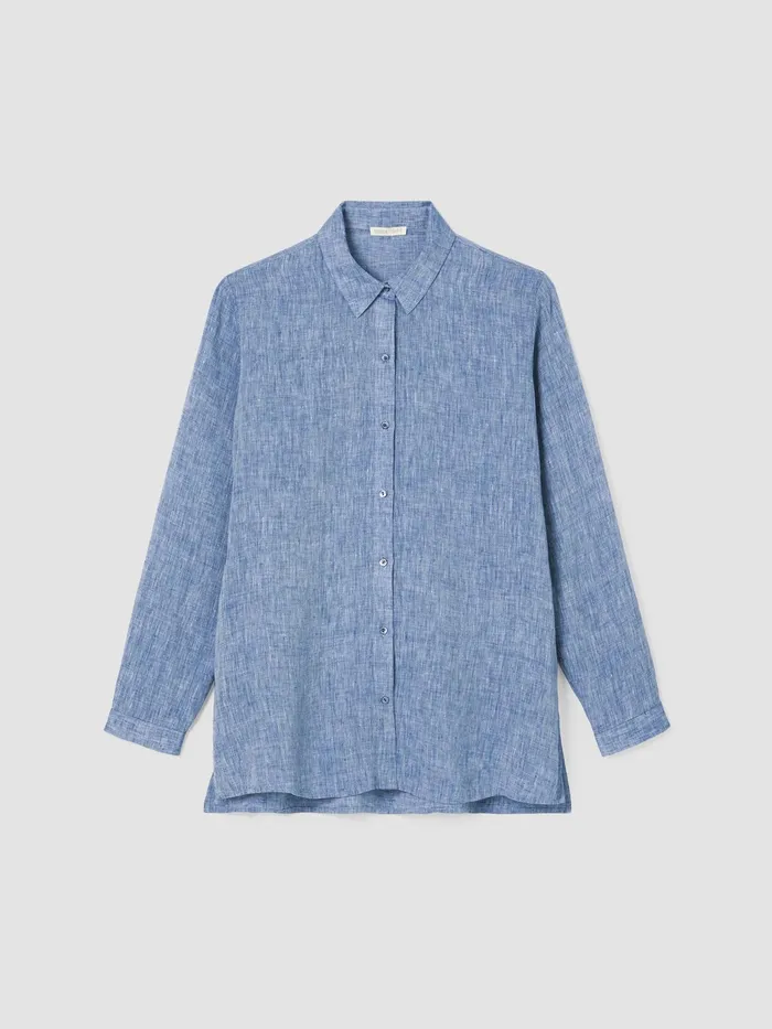 YarnDyed Handkerchief Organic Linen Shirt Chambray Women Eileen Fisher Tops and Tees